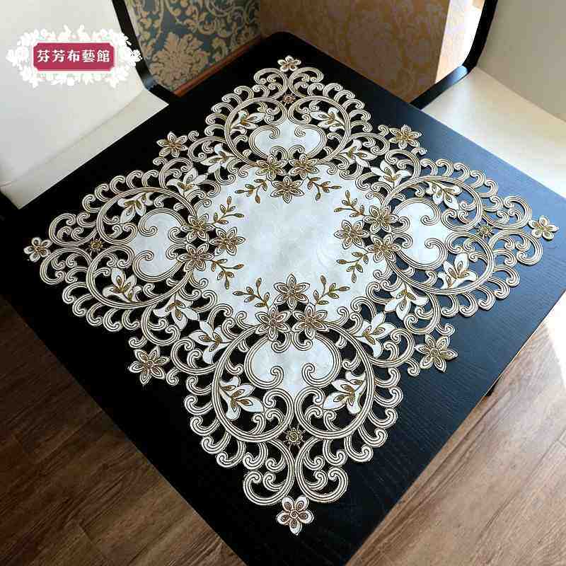 餐桌布刺绣镂空布艺欧式茶几巾多用盖巾微波炉床头柜盖布方几桌布,居家布艺,桌布,淘宝优惠券,粉丝福利购,淘宝优惠卷
