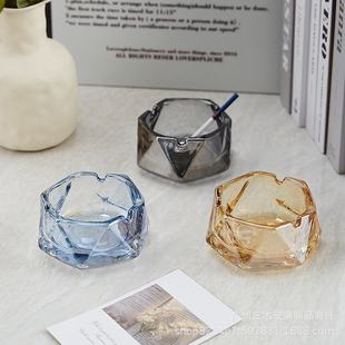 新品 玻璃烟灰缸个性创意水晶摆件几何烟缸高颜值办公室时尚烟盅