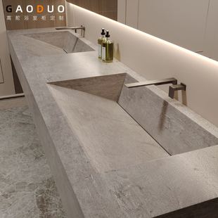 定制岩板一体盆浴室柜组合套装卫生间洗漱台单双盆洗脸手池无缝盆