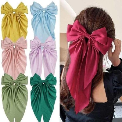 Big Satin Bow Ponytail Clip Sweet Elegant Barrette for