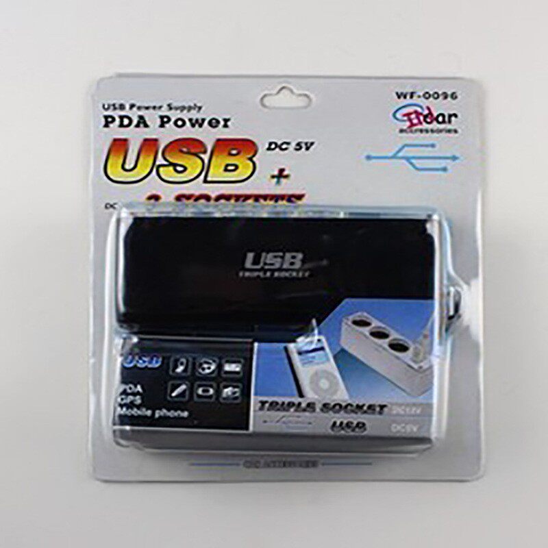 优选汽车一拖三点烟器 12V带USB 一分三车载电源分配器 0096