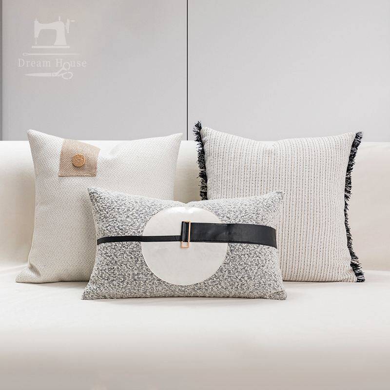 优选北欧PU皮抱枕几何抽象贴皮拼接靠垫简代客厅沙发靠枕抱枕套