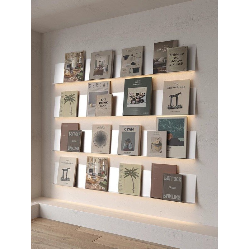 ins发光隔板上墙不锈钢墙面置物架展示架书架层板墙壁饰品杂志架