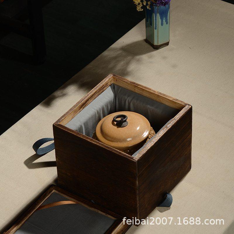 蓝带碳化卡口盖桐木盒紫砂壶复古礼品盒包装盒桐木日式仿古