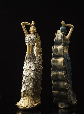 【包邮】现代孔雀舞人物创意女摆件树脂家居电视柜酒柜工艺品桌面