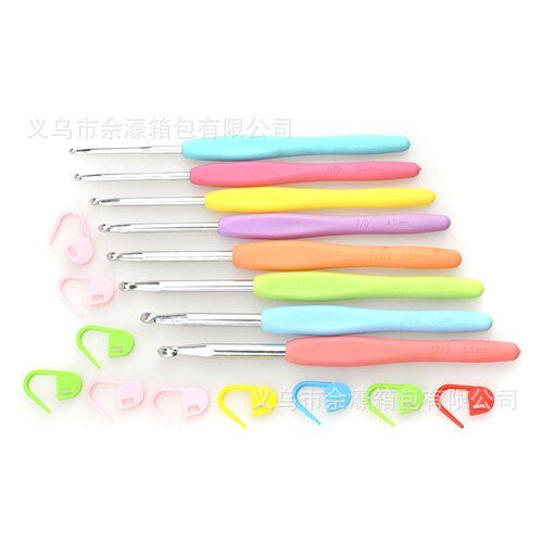 新品彩色编织工具钩针TPR糖果色铝钩针8支一套DIY毛线编织工具CH0