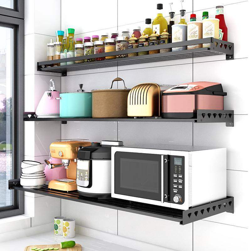 黑色不锈钢微波炉架壁挂式免支架收纳架打孔厨房置物架烤箱电饭煲,厨房/烹饪用具,微波炉置物架,淘宝优惠券,粉丝福利购,淘宝优惠卷