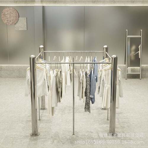 不锈钢服装展示架落地式中岛陈列货架侧挂上墙男女装专用挂衣架