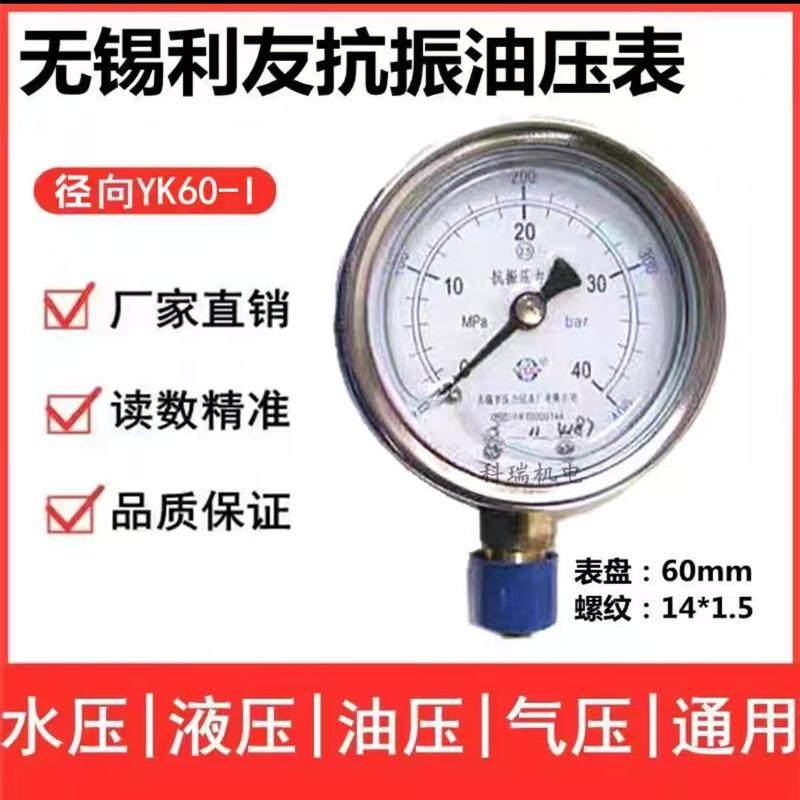 无锡利友抗振油压力表耐震YK60径向油压表1/2.5/6O/16/40/60MPa,五金/工具,压力表,淘宝优惠券,粉丝福利购,淘宝优惠卷