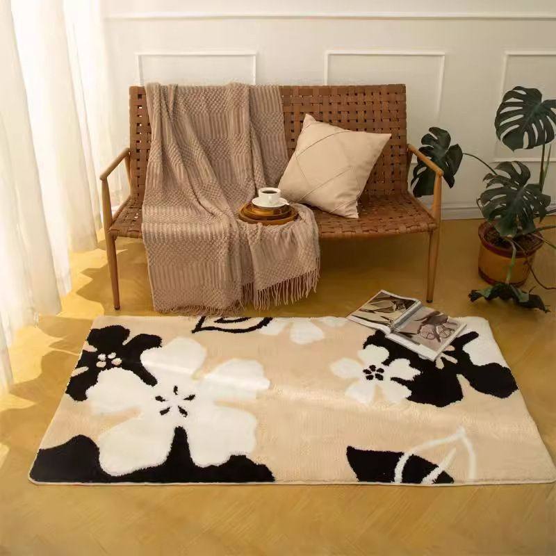 复古风簇绒卧室床边仿羊绒地毯茶几机织梳妆台绒沙发地毯植圆形