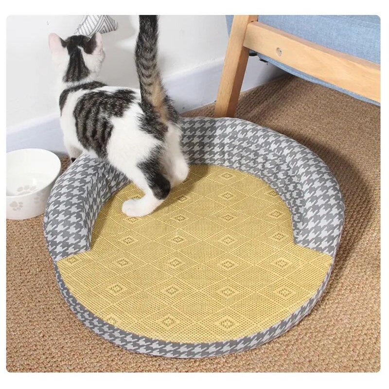 新款直销猫窝夏季亚麻凉席窝垫子降温避暑狗窝猫窝藤编垫圆形凉窝