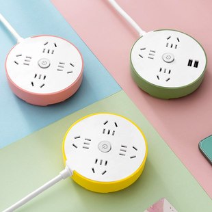 创意多功能usb插座圆形桌面插拖接线板延长线插插座排排线板板