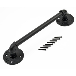 跨境外贸美式复古铁艺谷仓门拉手亚光黑做旧铜色钢管长把手