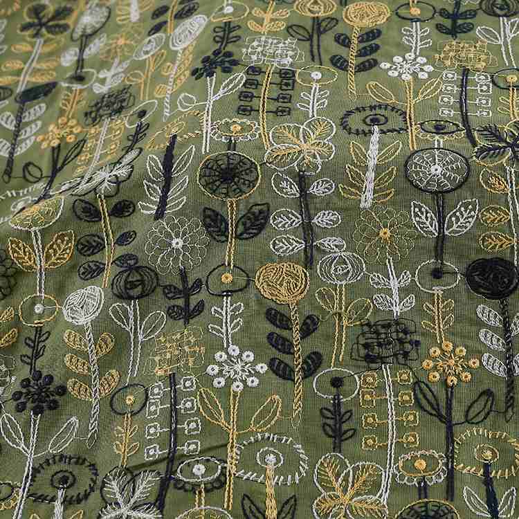 新款直销新款绣花布 春夏植物刺绣手作时装家居用品连衣裙装饰面