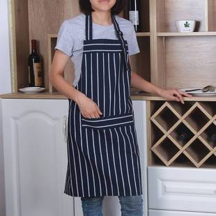 北欧风格 深蓝色条纹家居厨房围裙成人