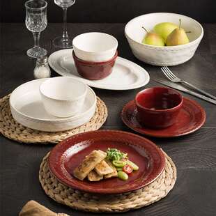 中式陶瓷餐具套装10人以下彩釉云雾餐具枫叶红家用饭碗盘子