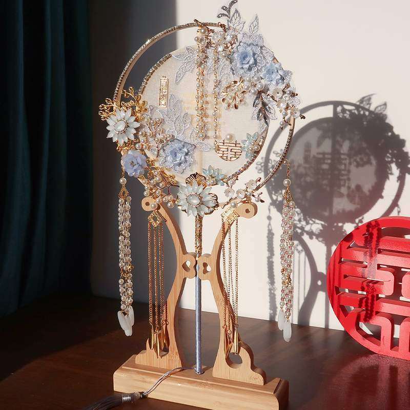 团扇结婚新娘婚礼用婚扇中式蓝色手工喜扇礼物diy秀禾扇子材料包,家居饰品,工艺扇/团扇/喜扇/折扇,淘宝优惠券,粉丝福利购,淘宝优惠卷