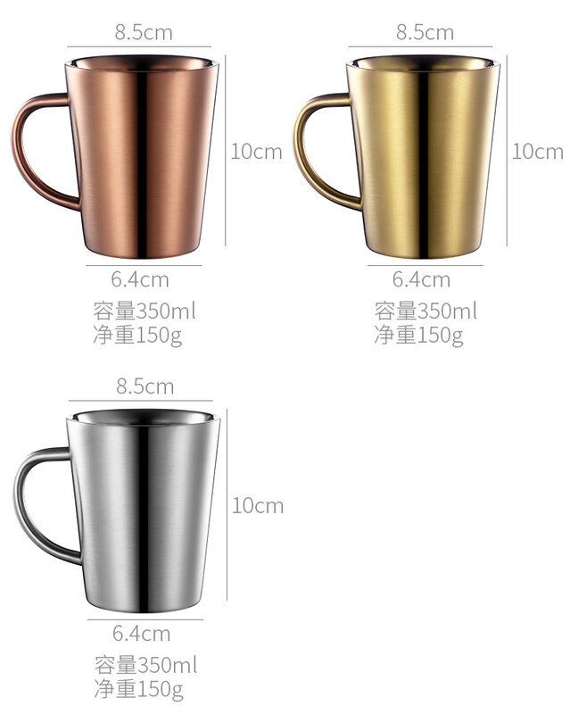 双层隔热304不锈钢水杯子带啤酒杯马克杯咖啡杯手柄有潮州盖家用