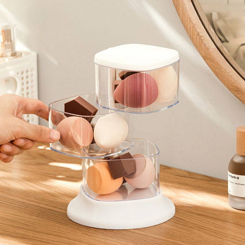 多层粉扑收纳盒旋转防尘美盒子架子透明置物架妆气垫化妆棉桌面蛋,收纳整理,化妆箱/盒,淘宝优惠券,粉丝福利购,淘宝优惠卷
