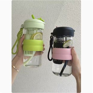 水杯女生玻璃杯高颜值便携学生新款茶杯耐高温吸管2024杯子泡夏季