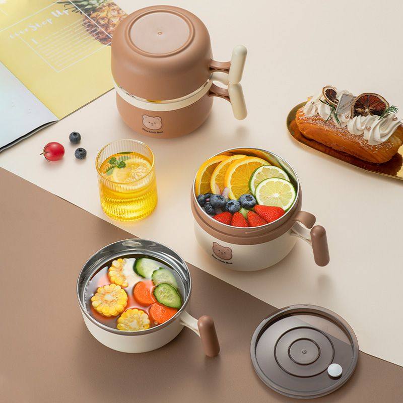 304不锈钢快餐杯学生双层保温带萌隔热趣盖泡面碗上班族饭盒,收纳整理,食物收纳盒,淘宝优惠券,粉丝福利购,淘宝优惠卷