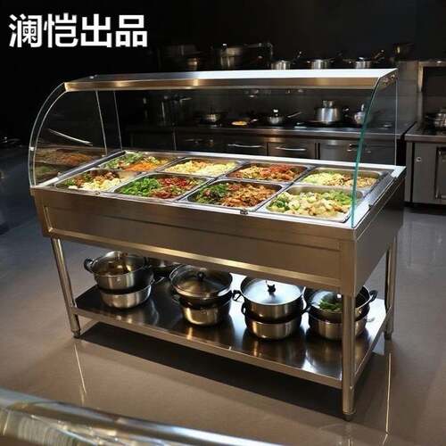 玻璃罩保温台商用不锈钢立式打菜台保温餐车商用电加热保温售饭台