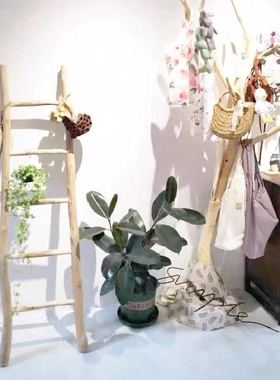 复古干树枝收纳装饰梯子木棍梯形落地挂美式实木楼梯拍摄陈列道具