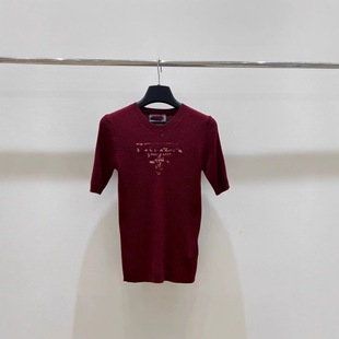 25夏季徽标字母logo刺绣休闲半短袖针织衫白塔ins修身T恤上衣女