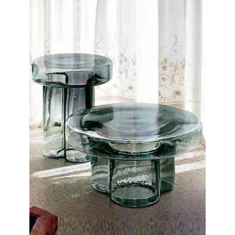 轻奢高级感沙发边几玻璃客厅设计师角几沙发阳台圆形茶几意式茶桌