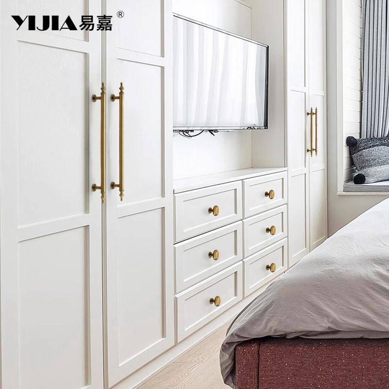 法式轻奢古铜色拉手黄铜材质抽屉柜门单孔手柄圆形圆球拉复古拉手