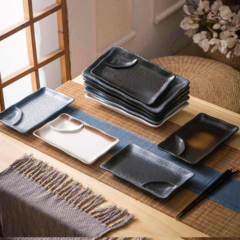 日式餐具长方形带醋碟盘盘料复古烤肉盘子蘸饺子创意分格寿司陶瓷,餐饮具,盘,淘宝优惠券,粉丝福利购,淘宝优惠卷