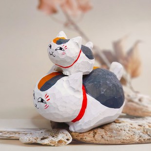 漫展猫老师木制工艺品摆件雕刻摆件创意手工桌面禅意实木摆件