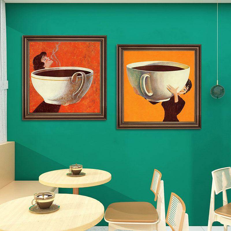 复古咖啡店装饰画西餐厅墙面创意元素手绘油画美式咖啡馆主题挂画,家居饰品,现代装饰画,淘宝优惠券,粉丝福利购,淘宝优惠卷