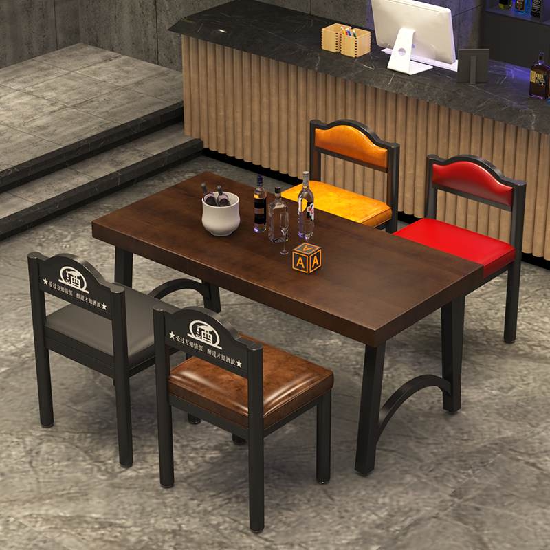 工业风酒吧桌椅餐厅烧烤店餐桌椅家用茶楼咖啡厅组合实木吧酒馆清