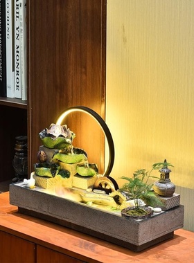 中式流水生财摆件喷泉鱼缸造景循环水客厅玄关入户风水轮乔迁开业