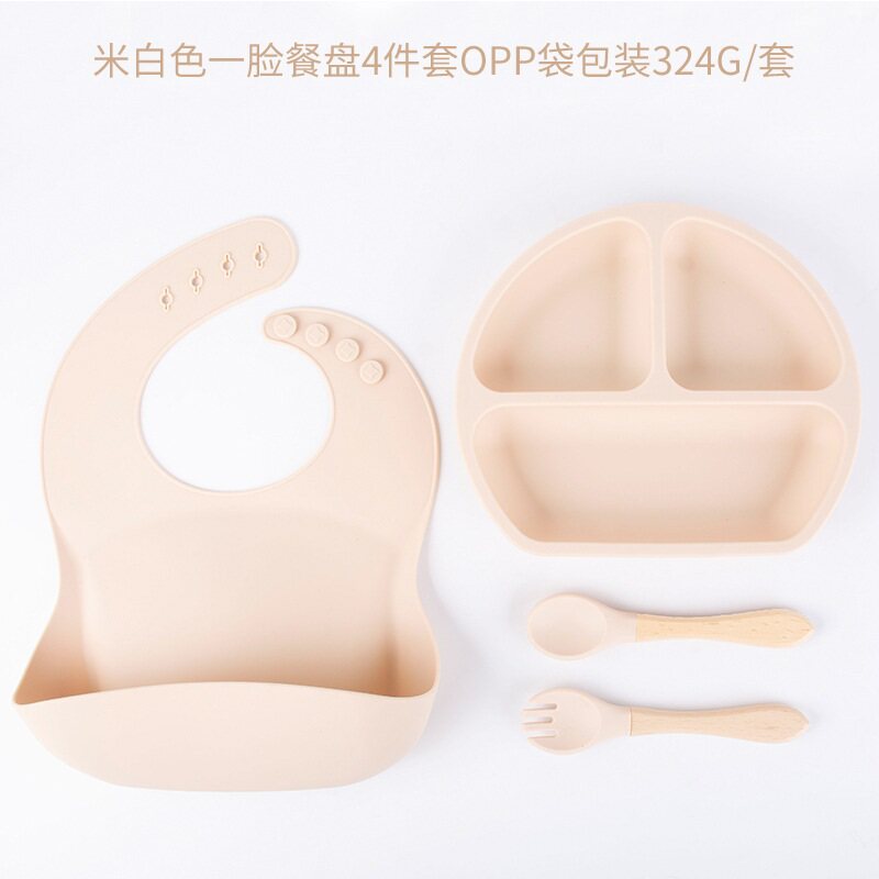 优选儿童吸盘式餐具套装宝宝硅胶餐盘婴幼童辅食碗围兜叉勺热销喂