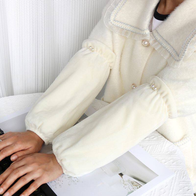 配羽绒服袖套手衣秀套女袖筒粉色中长款白色套袖秋冬毛绒防脏黑色