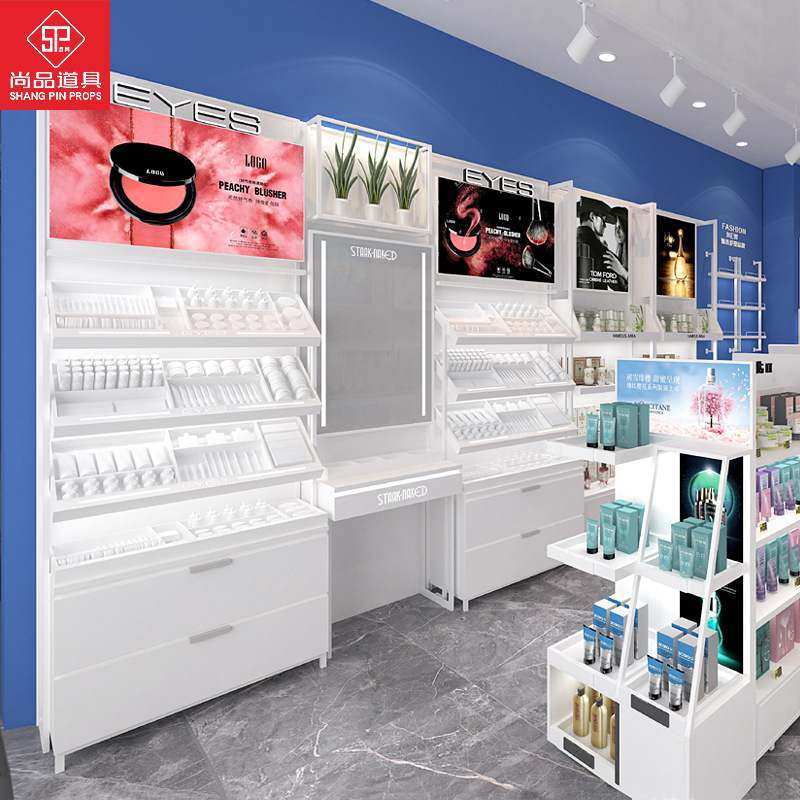 化妆品展示柜背柜白色带灯箱铁木烤漆护肤品展柜中岛彩妆柜台货架,商业/办公家具,化妆品展柜,淘宝优惠券,粉丝福利购,淘宝优惠卷