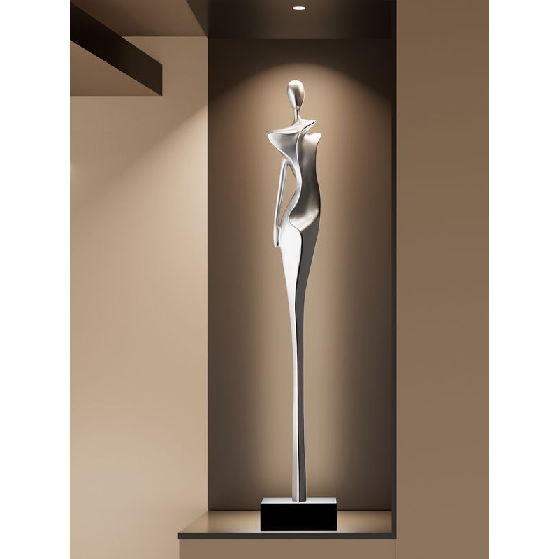 轻奢玄关摆件竖高客厅壁龛细长装饰品意式高级艺术感极简人物雕塑