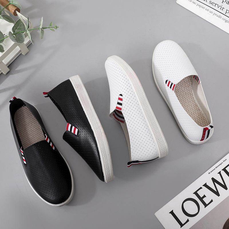 新品 2025秋季学生鞋女透气网面小白鞋一脚蹬皮面耐磨低帮懒人鞋,女鞋,网面鞋,淘宝优惠券,粉丝福利购,淘宝优惠卷