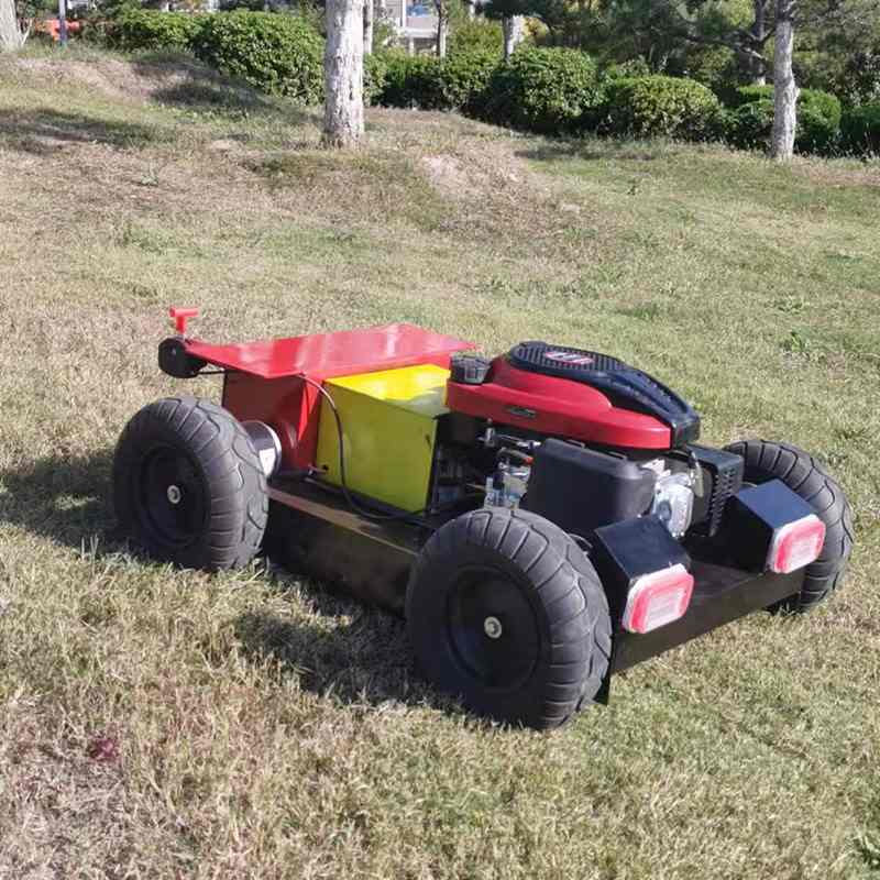 无人遥控轮式割草机 农用园林草坪开荒碎草机油电混动四驱割草机
