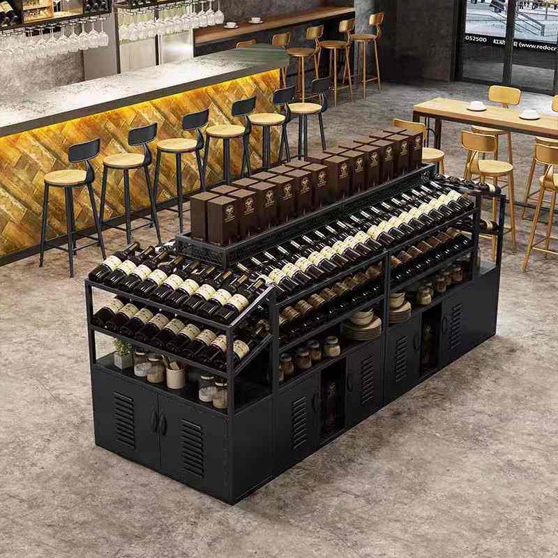 工业风酒吧葡萄酒货架展示架落地铁艺中岛红酒柜商业酒庄超市酒架