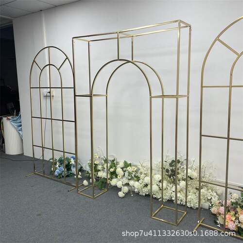 新款婚庆镀金屏风背景组合架铁艺金色拱门室内场景装饰道具花架