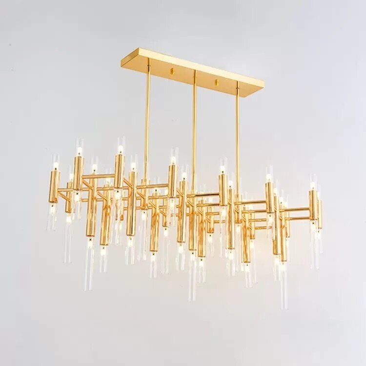 北欧艺术led客厅吊灯简约卧室不锈钢金色长方形网红轻奢吧台吊灯