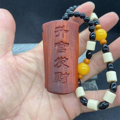 小叶紫檀木雕升官发财创意手把件实木立体雕刻棺材文玩工艺品摆件