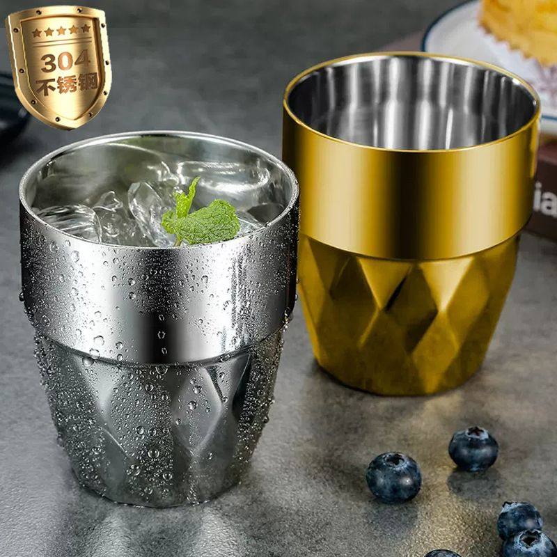 新品 创意304不锈钢水杯韩式冷饮啤酒杯双层隔热咖啡奶茶杯耐摔儿