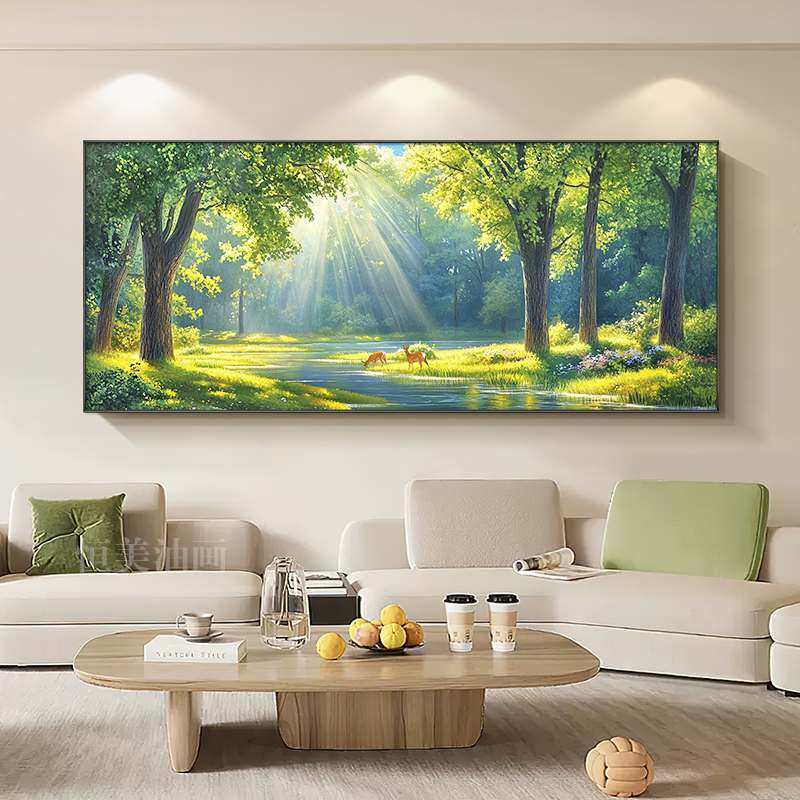 2025装饰画新款客厅油画树林挂画背景墙沙发小鹿风景壁画家居装饰,家居饰品,现代装饰画,淘宝优惠券,粉丝福利购,淘宝优惠卷