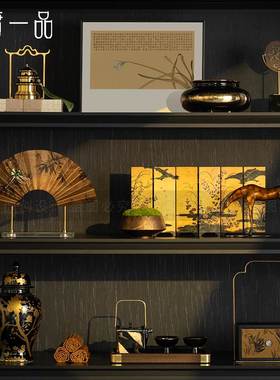 高级感国风办公室陈列室软装摆件新中式样板间酒店博古架高端饰品