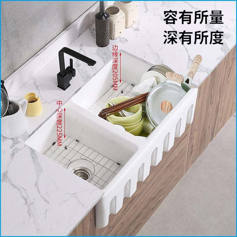 半嵌入家用厨房陶瓷双槽洗碗池厨房水槽台下盆洗菜盆水池水盆菜盆,家装主材,水槽单品,淘宝优惠券,粉丝福利购,淘宝优惠卷