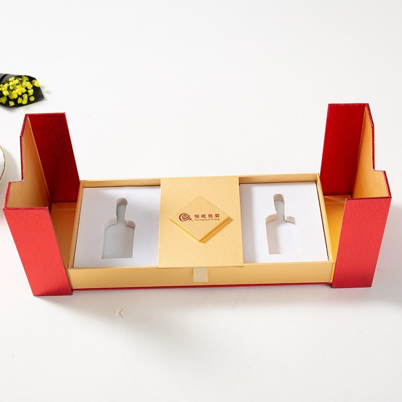 厂家直供现货化妆品礼品盒红色批发保健品翻盖包装盒双开门